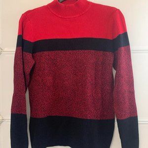 Karen Scott Long Sleeve Stripe 2x2 Mockneck Pullover Red